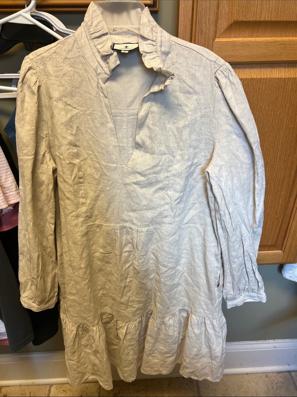 Tuckernuck Men's Casual Linen Button-Down Shirt Dress in Beige